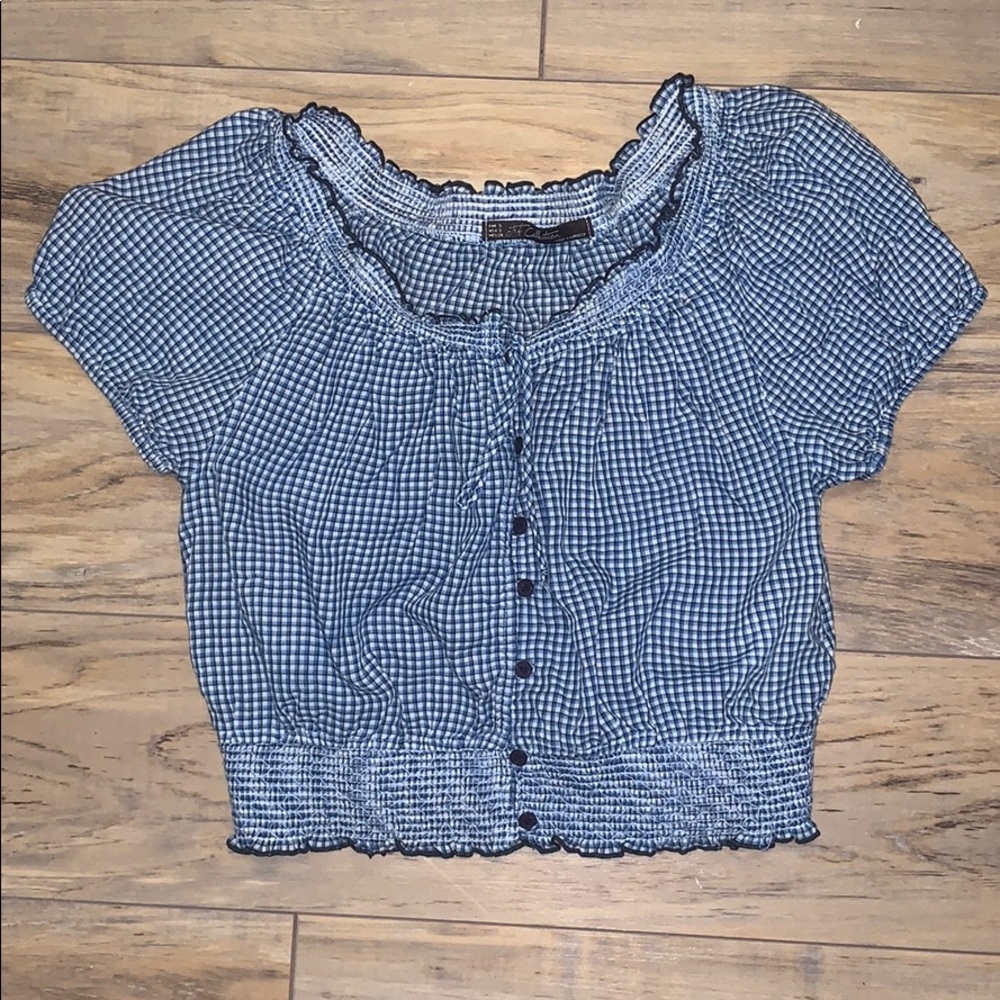 Blue and white gingham crop top